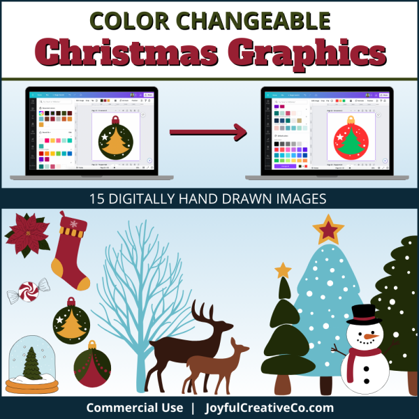 Color Changeable Christmas Graphics. 15 Digitally hand drawn images with commercial use.